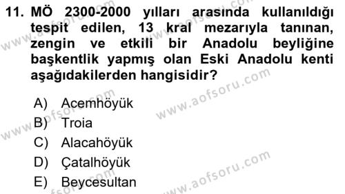 Eski Anadolu Tarihi Dersi 2022 - 2023 Yılı (Vize) Ara Sınavı 11. Soru