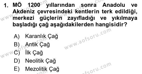 Eski Anadolu Tarihi Dersi 2022 - 2023 Yılı (Final) Dönem Sonu Sınavı 1. Soru