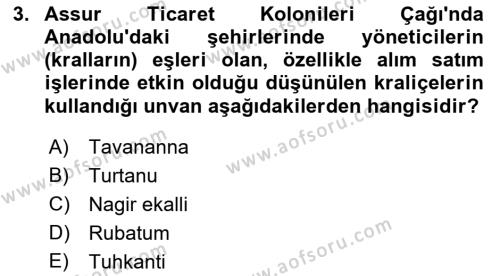 Eski Anadolu Tarihi Dersi 2023 - 2024 Yılı (Vize) Ara Sınavı 3. Soru