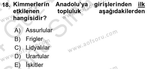 Eski Anadolu Tarihi Dersi 2023 - 2024 Yılı (Final) Dönem Sonu Sınavı 18. Soru