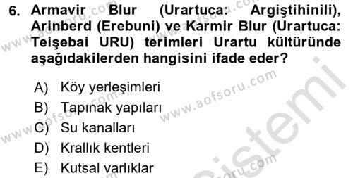 Eski Anadolu Tarihi Dersi 2023 - 2024 Yılı (Final) Dönem Sonu Sınavı 6. Soru