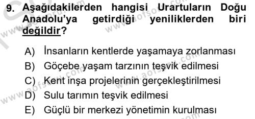 Eski Anadolu Tarihi Dersi 2023 - 2024 Yılı (Final) Dönem Sonu Sınavı 9. Soru