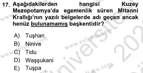 Eski Mezopotamya ve Mısır Tarihi Dersi 2021 - 2022 Yılı (Vize) Ara Sınavı 17. Soru