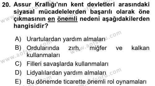 Eski Mezopotamya ve Mısır Tarihi Dersi 2021 - 2022 Yılı (Vize) Ara Sınavı 20. Soru