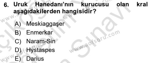 Eski Mezopotamya ve Mısır Tarihi Dersi 2021 - 2022 Yılı (Vize) Ara Sınavı 6. Soru