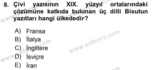 Eski Mezopotamya ve Mısır Tarihi Dersi 2021 - 2022 Yılı (Vize) Ara Sınavı 8. Soru