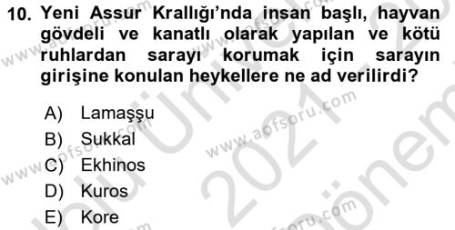 Eski Mezopotamya ve Mısır Tarihi Dersi 2021 - 2022 Yılı (Final) Dönem Sonu Sınavı 10. Soru