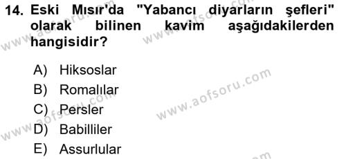 Eski Mezopotamya ve Mısır Tarihi Dersi 2021 - 2022 Yılı (Final) Dönem Sonu Sınavı 14. Soru