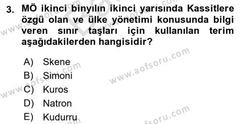 Eski Mezopotamya ve Mısır Tarihi Dersi 2021 - 2022 Yılı (Final) Dönem Sonu Sınavı 3. Soru