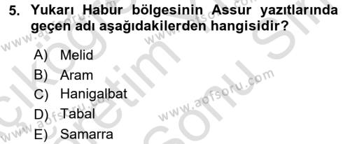 Eski Mezopotamya ve Mısır Tarihi Dersi 2021 - 2022 Yılı (Final) Dönem Sonu Sınavı 5. Soru