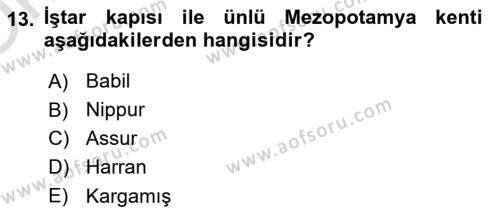 Eski Mezopotamya ve Mısır Tarihi Dersi 2021 - 2022 Yılı Yaz Okulu Sınavı 13. Soru