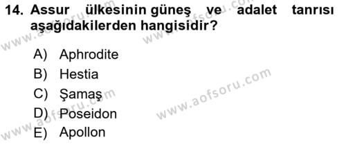 Eski Mezopotamya ve Mısır Tarihi Dersi 2021 - 2022 Yılı Yaz Okulu Sınavı 14. Soru