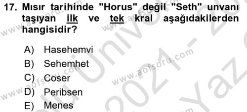 Eski Mezopotamya ve Mısır Tarihi Dersi 2021 - 2022 Yılı Yaz Okulu Sınavı 17. Soru