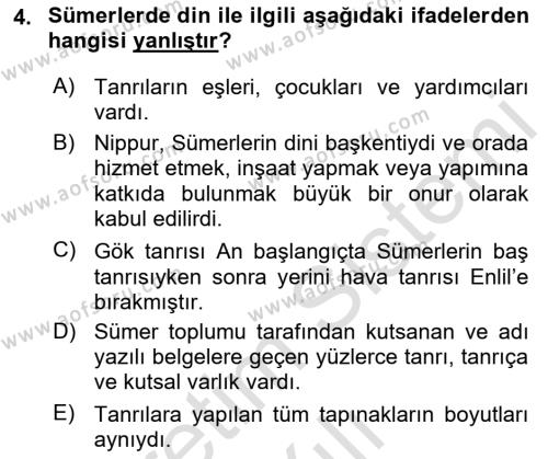 Eski Mezopotamya ve Mısır Tarihi Dersi 2021 - 2022 Yılı Yaz Okulu Sınavı 4. Soru