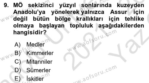 Eski Mezopotamya ve Mısır Tarihi Dersi 2021 - 2022 Yılı Yaz Okulu Sınavı 9. Soru