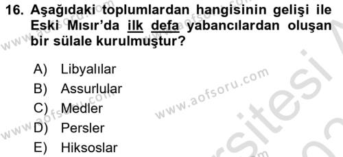 Eski Mezopotamya ve Mısır Tarihi Dersi 2022 - 2023 Yılı Yaz Okulu Sınavı 16. Soru