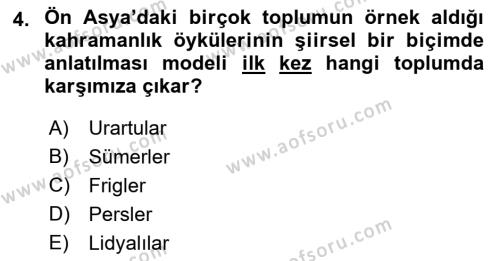 Eski Mezopotamya ve Mısır Tarihi Dersi 2022 - 2023 Yılı Yaz Okulu Sınavı 4. Soru