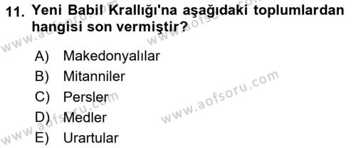 Eski Mezopotamya ve Mısır Tarihi Dersi 2023 - 2024 Yılı (Final) Dönem Sonu Sınavı 11. Soru