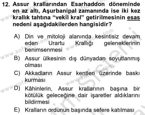 Eski Mezopotamya ve Mısır Tarihi Dersi 2023 - 2024 Yılı (Final) Dönem Sonu Sınavı 12. Soru