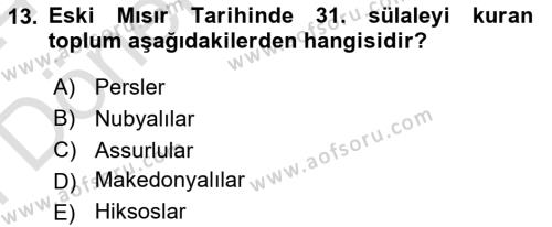 Eski Mezopotamya ve Mısır Tarihi Dersi 2023 - 2024 Yılı (Final) Dönem Sonu Sınavı 13. Soru