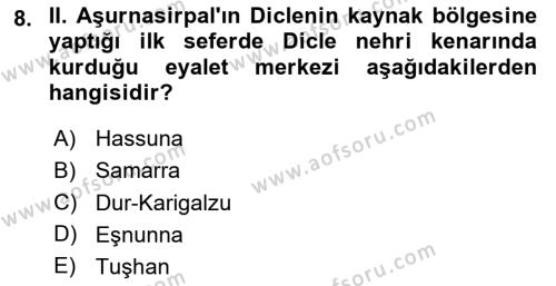 Eski Mezopotamya ve Mısır Tarihi Dersi 2023 - 2024 Yılı (Final) Dönem Sonu Sınavı 8. Soru