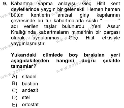 Eski Mezopotamya ve Mısır Tarihi Dersi 2023 - 2024 Yılı (Final) Dönem Sonu Sınavı 9. Soru