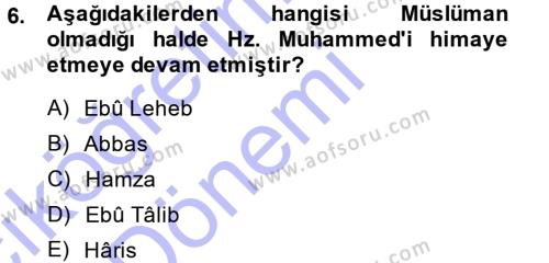 İslam Tarihi ve Medeniyeti 1 Dersi 2014 - 2015 Yılı (Vize) Ara Sınavı 6. Soru
