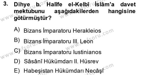 İslam Tarihi ve Medeniyeti 1 Dersi 2014 - 2015 Yılı (Final) Dönem Sonu Sınavı 3. Soru