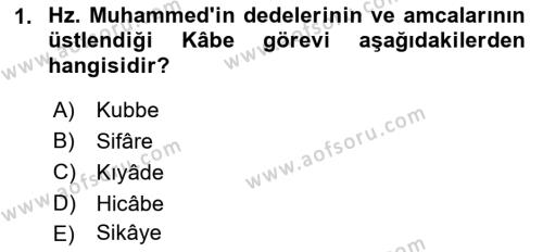 İslam Tarihi ve Medeniyeti 1 Dersi 2018 - 2019 Yılı Yaz Okulu Sınavı 1. Soru