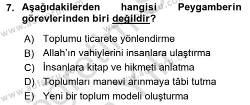 İslam Tarihi ve Medeniyeti 1 Dersi 2021 - 2022 Yılı Yaz Okulu Sınavı 7. Soru