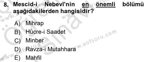 İslam Tarihi ve Medeniyeti 1 Dersi 2021 - 2022 Yılı Yaz Okulu Sınavı 8. Soru