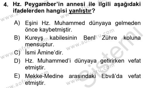 İslam Tarihi ve Medeniyeti 1 Dersi 2022 - 2023 Yılı Yaz Okulu Sınavı 4. Soru