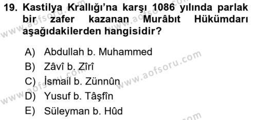 İslam Tarihi ve Medeniyeti 1 Dersi 2023 - 2024 Yılı (Final) Dönem Sonu Sınavı 19. Soru