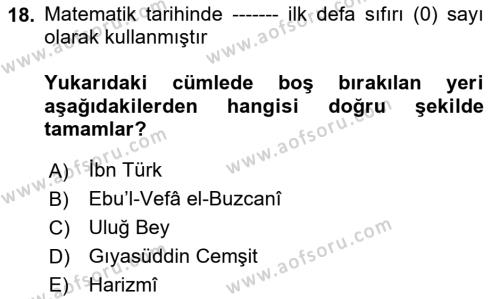 İslam Tarihi ve Medeniyeti 2 Dersi 2023 - 2024 Yılı (Final) Dönem Sonu Sınavı 18. Soru