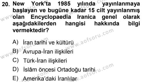 Tarih Metodu Dersi 2013 - 2014 Yılı (Vize) Ara Sınavı 20. Soru
