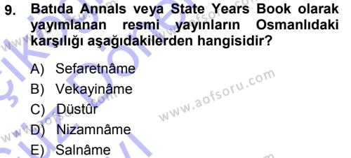 Tarih Metodu Dersi 2013 - 2014 Yılı (Vize) Ara Sınavı 9. Soru