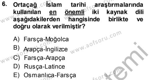 Tarih Metodu Dersi 2014 - 2015 Yılı (Final) Dönem Sonu Sınavı 6. Soru