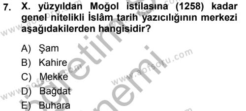 Tarih Metodu Dersi 2014 - 2015 Yılı (Final) Dönem Sonu Sınavı 7. Soru