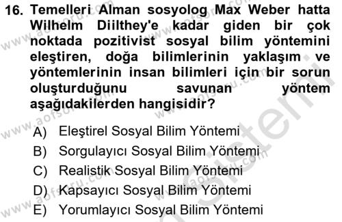 Tarih Metodu Dersi 2019 - 2020 Yılı (Vize) Ara Sınavı 16. Soru