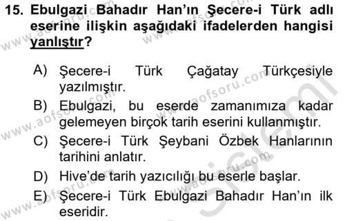 Tarih Metodu Dersi 2020 - 2021 Yılı Yaz Okulu Sınavı 15. Soru