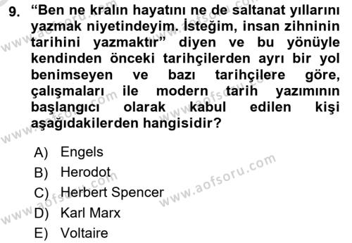 Tarih Metodu Dersi 2020 - 2021 Yılı Yaz Okulu Sınavı 9. Soru