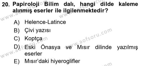 Tarih Metodu Dersi 2021 - 2022 Yılı (Vize) Ara Sınavı 20. Soru