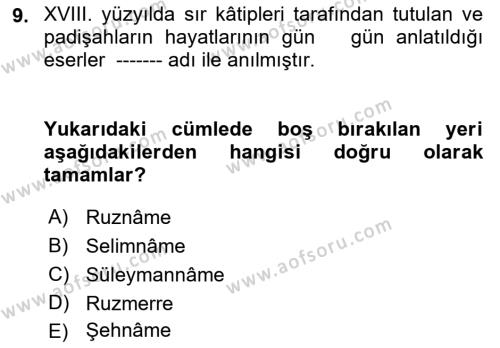 Tarih Metodu Dersi 2021 - 2022 Yılı (Final) Dönem Sonu Sınavı 9. Soru