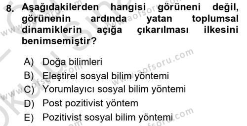 Tarih Metodu Dersi 2021 - 2022 Yılı Yaz Okulu Sınavı 8. Soru