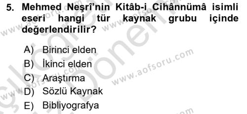 Tarih Metodu Dersi 2022 - 2023 Yılı (Vize) Ara Sınavı 5. Soru