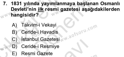 Tarih Metodu Dersi 2022 - 2023 Yılı (Final) Dönem Sonu Sınavı 7. Soru