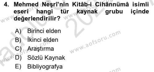 Tarih Metodu Dersi 2023 - 2024 Yılı (Vize) Ara Sınavı 4. Soru