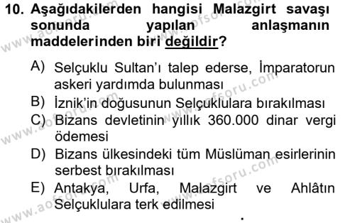 Büyük Selçuklu Tarihi Dersi 2012 - 2013 Yılı (Vize) Ara Sınavı 10. Soru