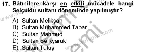 Büyük Selçuklu Tarihi Dersi 2012 - 2013 Yılı (Vize) Ara Sınavı 17. Soru