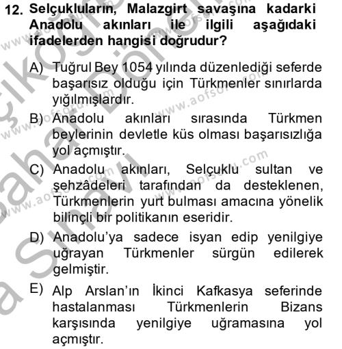 Büyük Selçuklu Tarihi Dersi 2013 - 2014 Yılı (Vize) Ara Sınavı 12. Soru